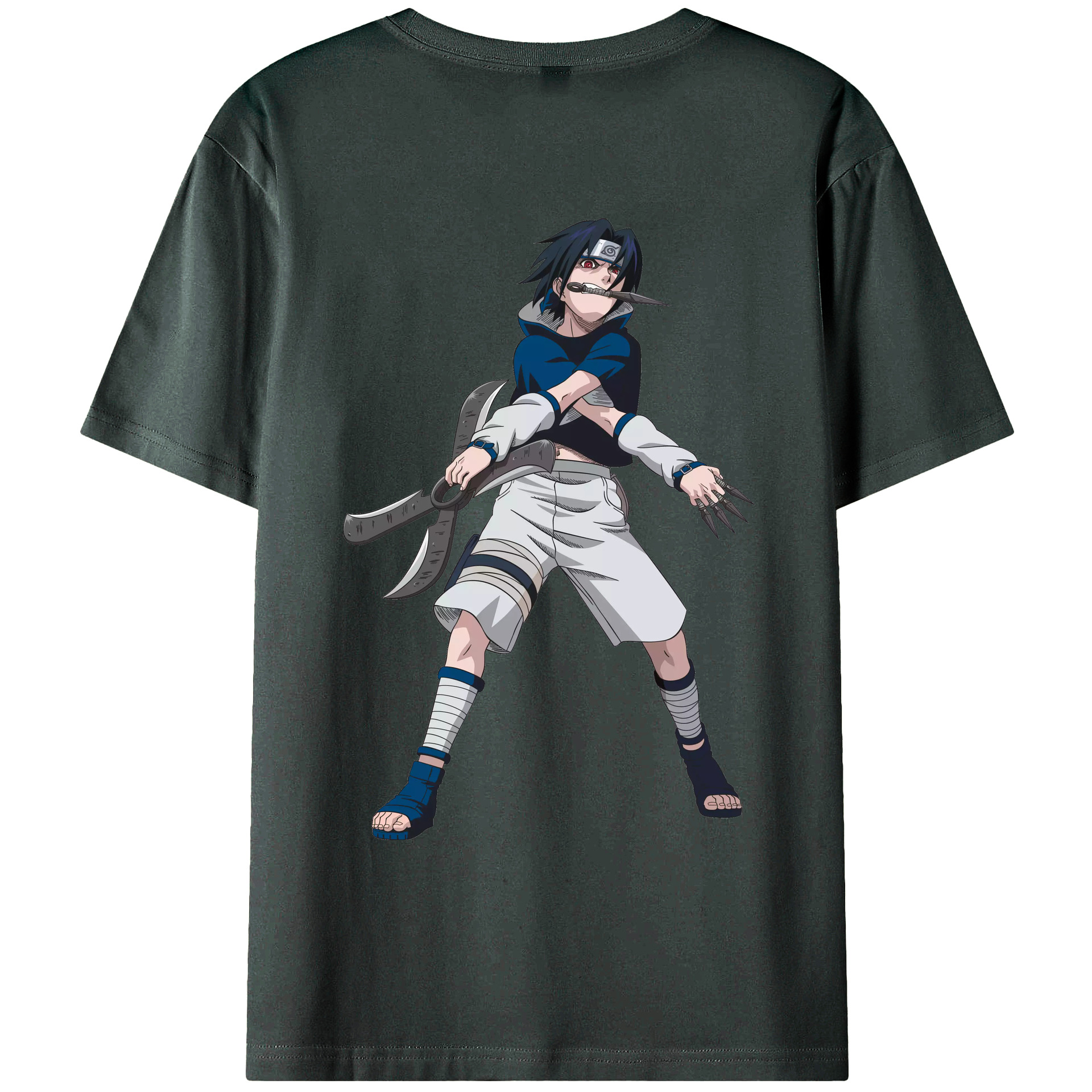 （画像用） NARUTO -ナルト- うちは サスケ Uchiha Sasuke 綿100％ メンズ半袖Tシャツ（バックプリント） 通気性